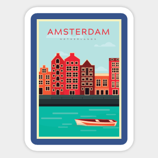 Amsterdam, Netherland - Vintage Travel Poster Sticker